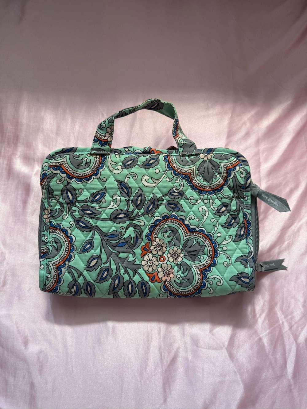 Vera Bradley Quilted Paisley Cosmetic Case in Mint Green and Navy